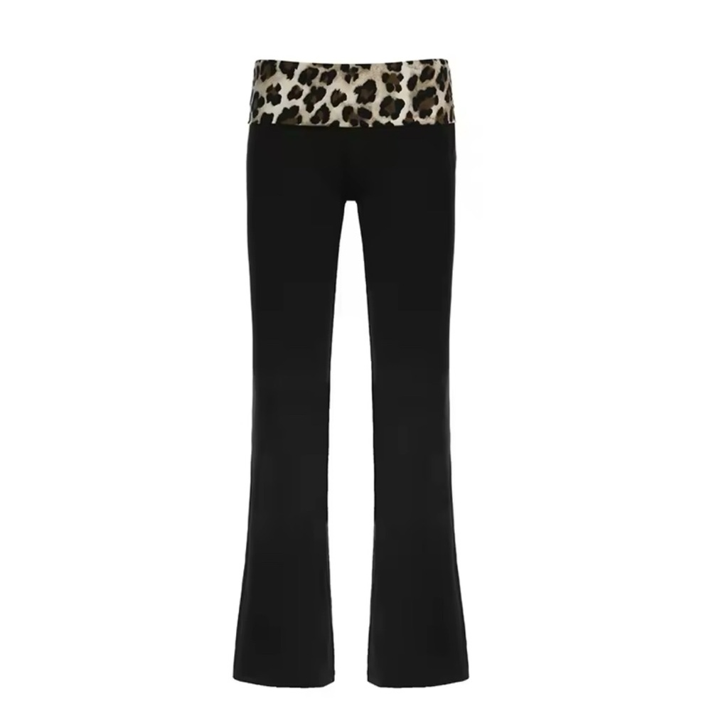 Black Leopard Print Yoga Pants with Leopard Waistband